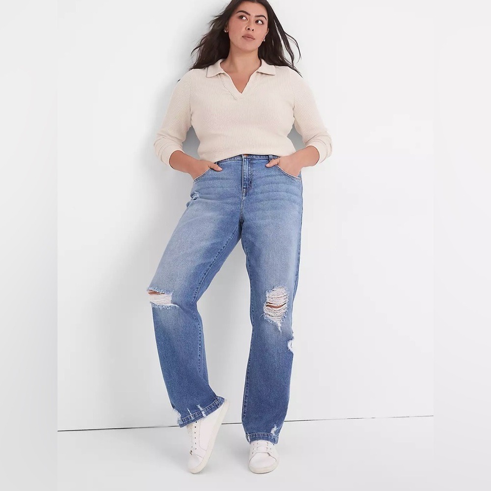 Lane Bryant Signature Fit Relaxed Straight Jeans Medium Wash Distressedโ Size 18